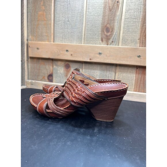 Frye Womens Brown Leather Woven Heel Sandals Size 8M Made In Brazil - Picture 5 of 7